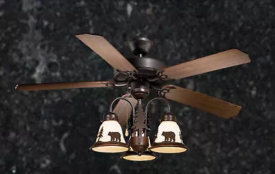 52  LODGE RUSTIC CABIN COUNTRY CEILING FAN W/LIGHT KIT(BearMooseDeerPineTree) • $445