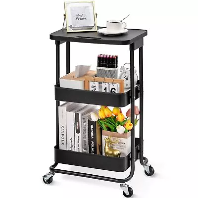 3-Tier Metal Rolling Storage Cart With Plastic Tabletop 3-Tier Metal Serving... • $56.04