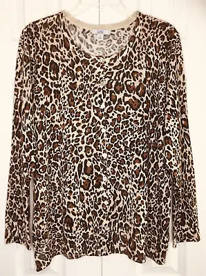 Croft & Barrow Lightweight Cardigan Womens 1X Brown Tan Animal Print Button Down • $12.49