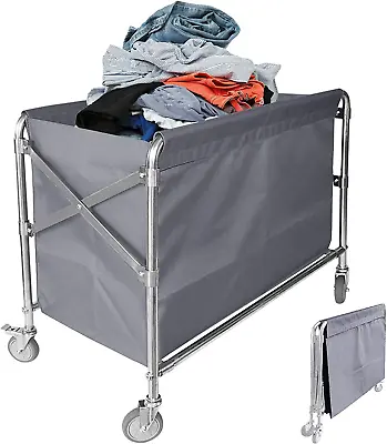 Folding Laundry Cart Commercial Rolling Laundry Basket Trucks With Wheels 440Lbs • $190.99