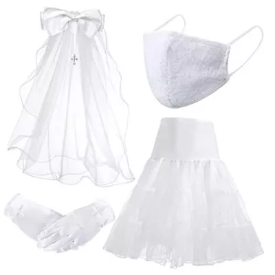 Girls First Holy Communion Accessories 4 Pcs Bow And Dangle Cross Charm With  • $35.18