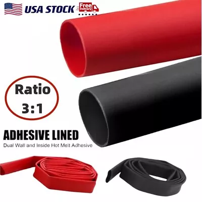 Marine Grade Industrial Dual Wall Heat Shrink Tubing Wire Wrap Kit 3:1 Black Red • $8.59