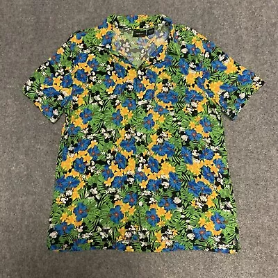 Disney Mickey Mouse Shirt Large Green Hawaiian Camp Shirt Button Up Short Sleeve • $25.88