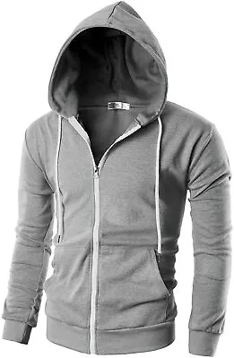 OHOO Mens Slim Fit Long Sleeve Lightweight Zip-up Hoodie With Kanga Pocket • $60.70
