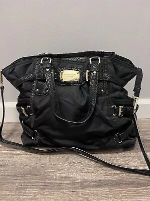 Michael Kors Bag Gansevoort Black  Nylon  Handbag Python Trim  Light Weight VGC! • $60