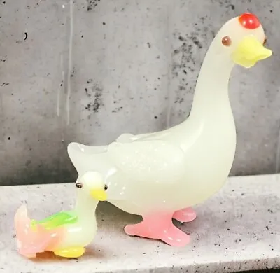 Duck Hand Blown Art Glass Miniature Duck & Duckling TINY Vintage • $19.99