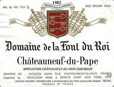 Chateauneuf Du Pape Domaine Dela Font Du Roi French Wine Label VTG Original A435 • $11.97