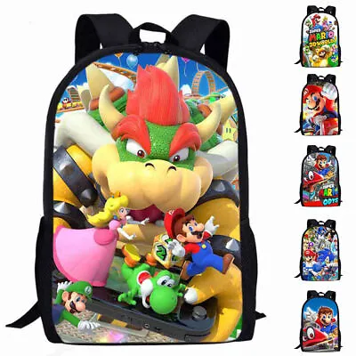 Super Mario Backpack Child Boys Girl School Bag Casual Bookbag Travel Rucksack • £18.19