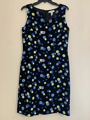 $14.99 • Buy Amanda Smith Womens Sheath Dress Black Blue/Teal/Lilac Polka Dots Back Slit Sz 8