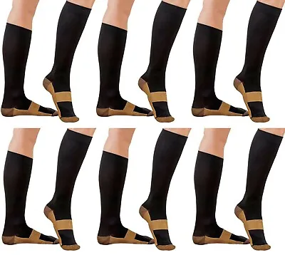 ANGEL KT Compression Copper Socks Miracle Foot Pain Relief 6 Pairs LG/XL Black • $34.99