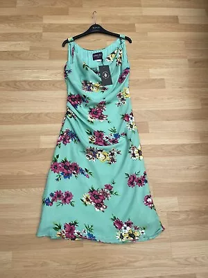 Collectif Flora Green Floral Tea Dress Uk 14 • £19.99