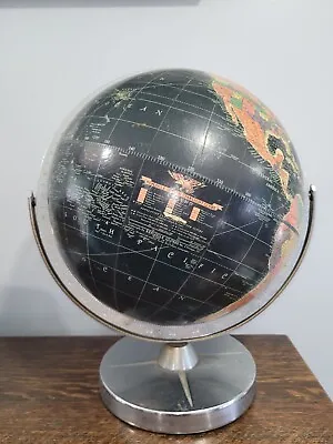 Vintage Replogle 12 Inch Starlight Black World Globe With Chrome Base • $84.29