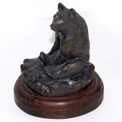 $18 • Buy Sitting Bear 4.5  Bronze Figurine Sculpture On Wood Base