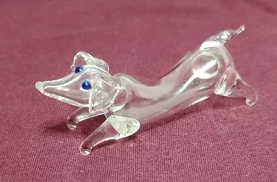 Miniature Clear Blown Glass Dachshund Blue Eyes Vintage 3  L X 1  W X 1  1/8  T • $10.99