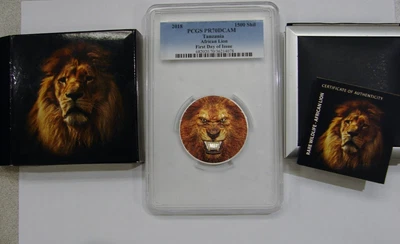 $75 • Buy Tanzania 2018 2 Oz Colorized 999 Silver African Lion 1500 Shillings PCGS PR 70DC