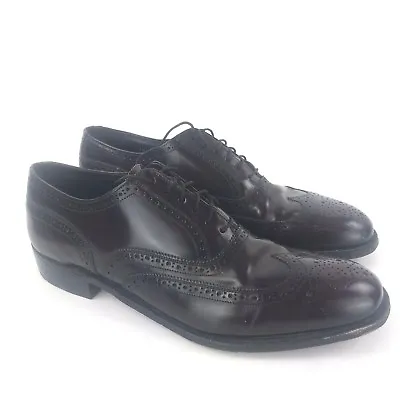 FRENCH SHRINER Vtg Red Burgundy Leather Wingtip Lace Up Oxfords Brogues Sz 10 B • $54.99