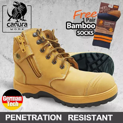 Canura Safety Work Boots Zip Anti Penetration 8305 Steel Toe Cap PRESS STUD Shoe • $109.95