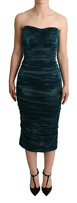 DOLCE & GABBANA Dress Turquoise Bustier Bodice Draped Midi IT38/US4/XS RRP $3500 • $349.50