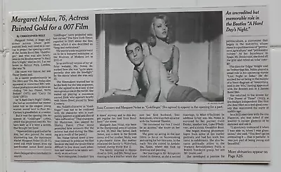 Margaret Nolan 76 Obituary New York Times Actress Goldfinger 007 • $13.68