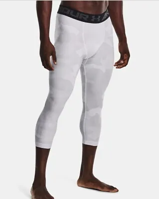 Under Armour Mens Heatgear Compression ¾ Printed Leggings White #1356620-nwt • $29.99