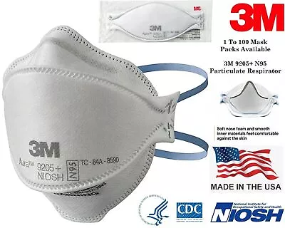 3M Aura 9205+ N95 NIOSH Approved Particulate Respirator Face Mask | USA Made | • $8.95