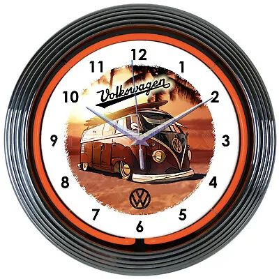 $89.99 • Buy Volkswagen Classic Bus Orange Neon Hanging White Wall Clock 15  Diameter 8VWBUS