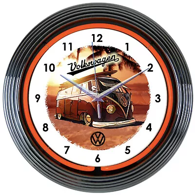 Volkswagen Classic Bus Orange Neon Hanging White Wall Clock 15  Diameter 8VWBUS • $89.99