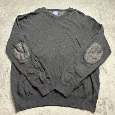 Cambridge Sweater Men's Large Gray V Neck With Elbow Patches Vintage • $27.77