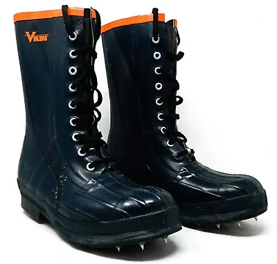 Viking Forester Spiked Men's Logging Waterproof Boots #9640 Black/Orange Size 8 • $59.99