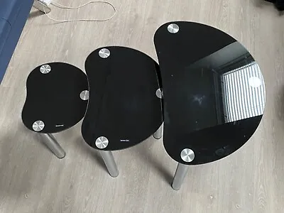 £25 • Buy Nest Of Glass Coffee Tables - Set Of 3 - Black Glass VGC