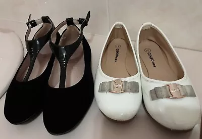 Lot Of 2 Dressy Girl Shoes Venettini Black Velvet Patent Black Gimbo White Sz 31 • $49.99