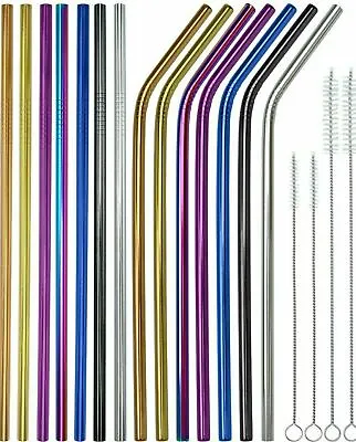 £4.95 • Buy Metal Straws Reusable Mix Color Stainless Steel Drinks Straws Party 