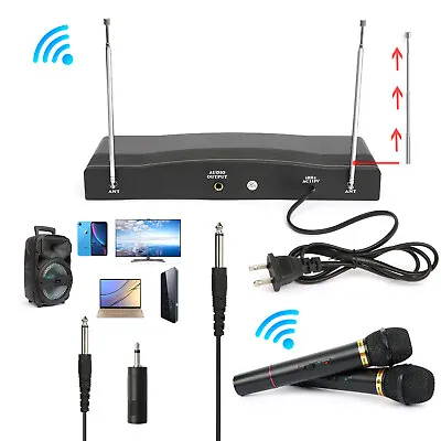 Professional VHF Wireless Dual HandHeld Microphone System Karaoke Mic + Receiver • $27.95