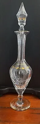 Moser Paula Carafe Decanter Crystal Hand Cut Floral 24 Carat Gold Tall Signed • $595