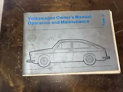 1972 VW Type 3 Owners Manual Volkswagen Fastback Squareback Owner Guide Book-toc • $35