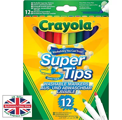 CRAYOLA SuperTips Washable Markers - Assorted Colours (Pack Of 12) *BRAND NEW* • £4.69