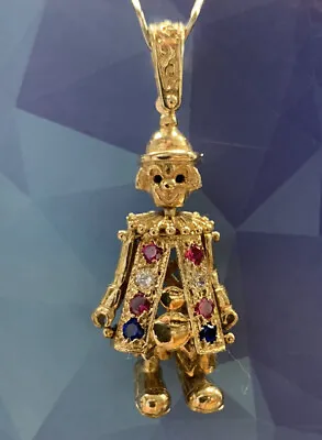 9ct Gold Articulated Clown Pendant Set With Coloured Cubic Zirconia • £285