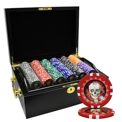 MRC POKER 500pcs 13.5G SKULL CLAY POKER CHIPS SET WOOD CASE • $169.99