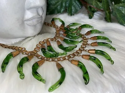 Miriam Haskell Early Unsigned Green Hand Blown Glass Dangly Bib Necklace!!! A4 • $599