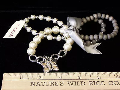 Jewelry Bracelet Macys 2 Tone Grey Stretch Beaded Butterfly Bracelets New 4 Lot  • $14.99