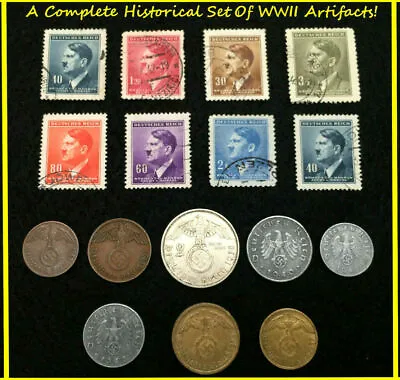 Rare WW2 German Coins & Stamps Set Of Historical Artifacts - Complete Collection • $49.50
