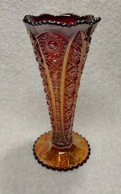 Beautiful Vtg Imperial Glass Vase Sunset Octagon Red Amberina Carnival Glass 8  • $34.99