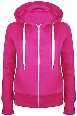 Womens Plain Zip Hoodie Ladies Hooded Zipper Sweatshirt Jacket Coat Hooded Top • £6.25