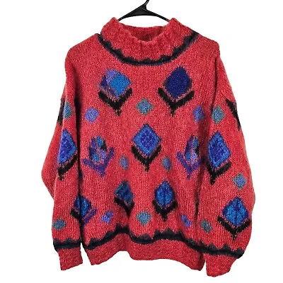 Vintage Icelandic Design Women's Hand Knit Mohair Blend Abstract Sweater Sz S/M • $49.95