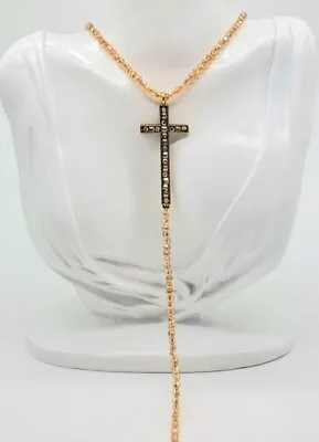 Heidi Daus Champagne Swarovski Crystal Delicate Divinity Cross Lariat Necklace • $129.99
