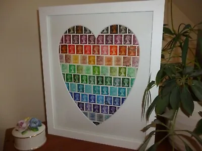 Rainbow Love Heart Stamp Art Picture Wedding/Anniversary Unique Gift • £15