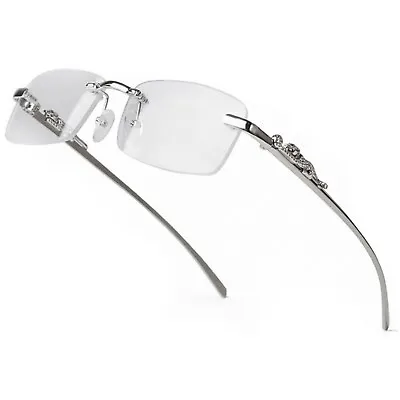 Mens Vintage Clear Lens Silver Frame Leopard Rimless Hip Hop Frameless Glasses • $15.99