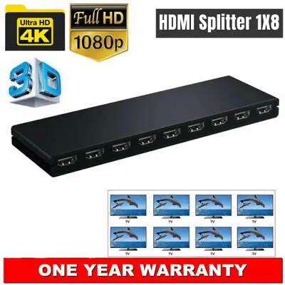 8 Port 1 In 8 Out 1x8 HDMI Splitter Audio Video 1080P Hub For HD HDTV 4K 3D DVD • $22.79