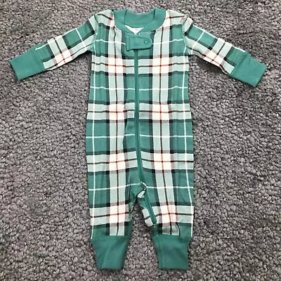 Hanna Andersson Baby Plaid Crewneck Zip One Piece Size 0-3M Green/White NWT $42 • $3.49