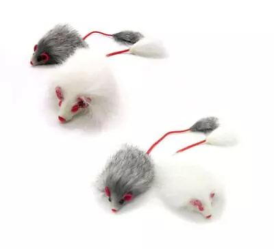 Real Rabbit Fur Long Hair Mouse With Elastic Tail Cat Toy - 4pk • $7.99